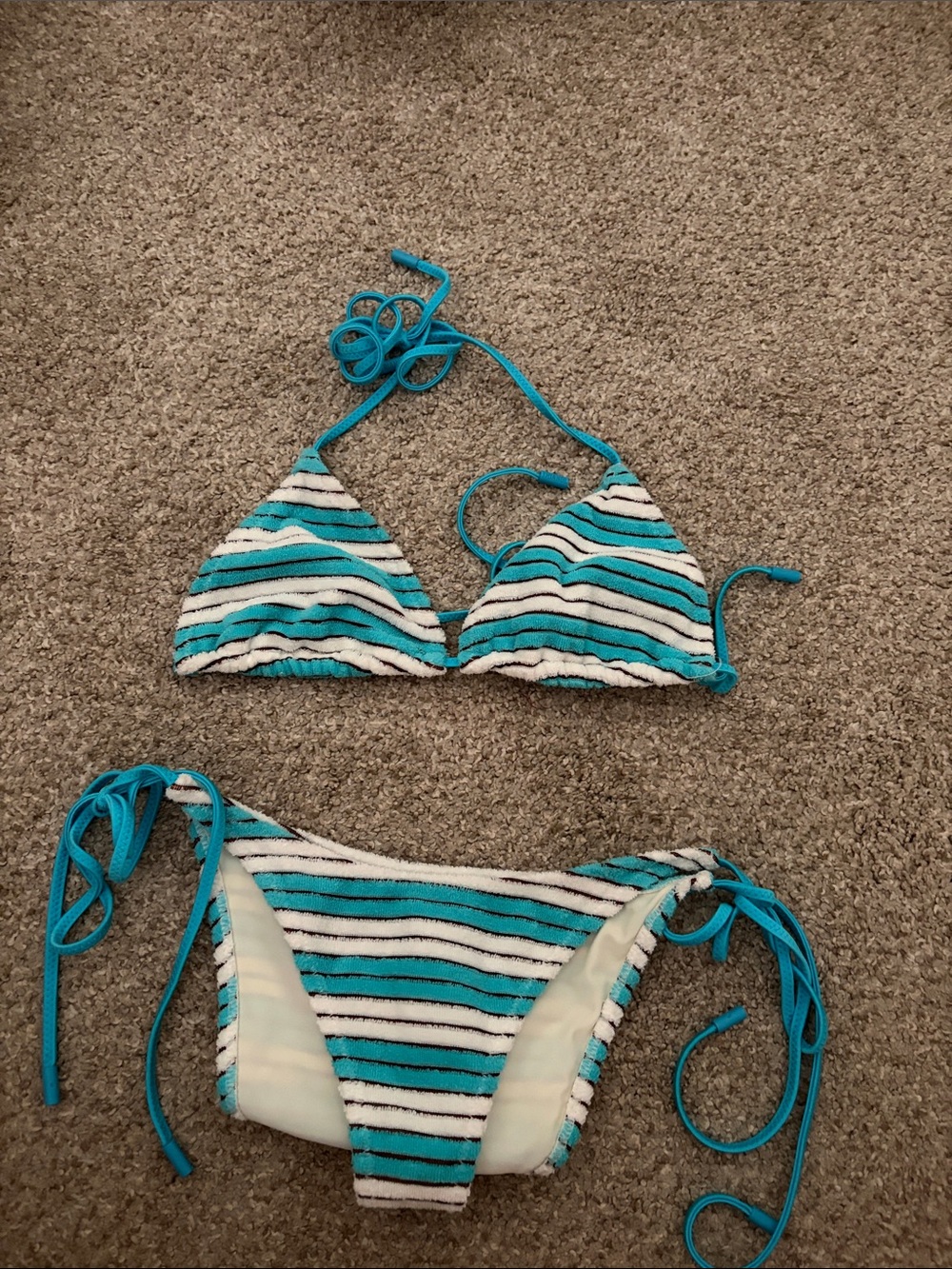triangl vinca teal blue stripe bikini set both xs, regular bottoms